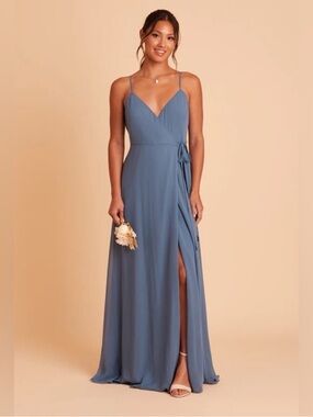 NEW Birdy Grey Cindy Chiffon Wrap Maxi Dress in Twilight Blue, Size M